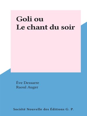 cover image of Goli ou Le chant du soir